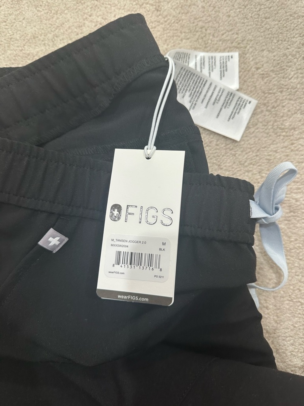 FIGS Black Jogger Pants with Light Gray Drawstring